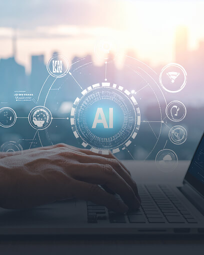 Interfaz digital de IA que representa la investigación y la innovación en inteligencia artificial.