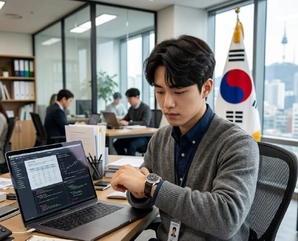Hombre coreano comprobando la hora